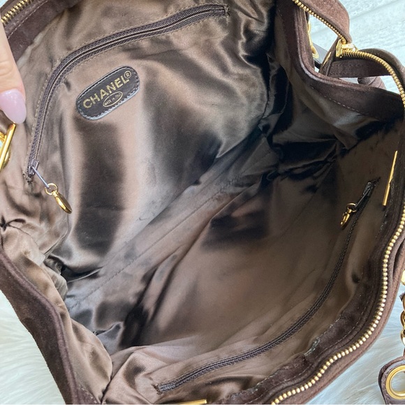 CHANEL Brown Suede Jumbo CC Chain Tote Handbag Vintage Classic - Picture 14 of 16